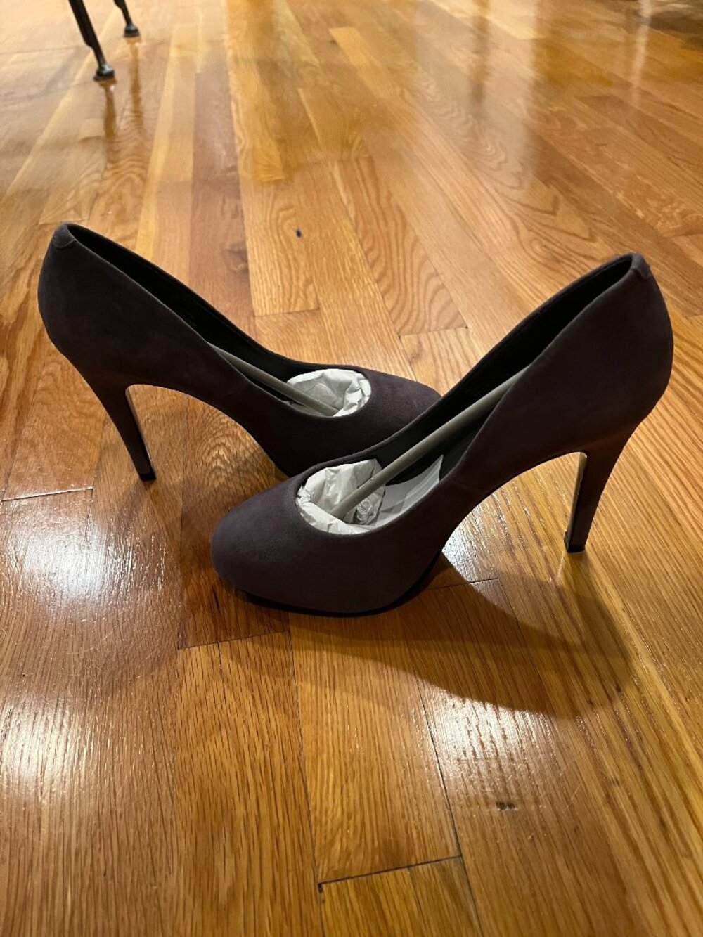 Grey suede heels. BARELY WORN